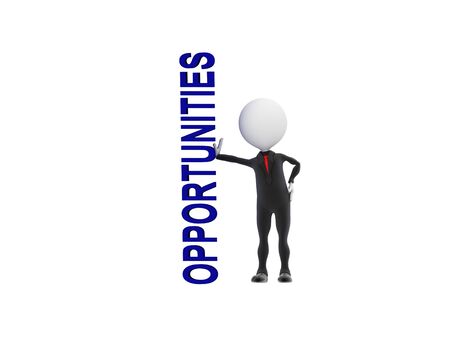 3D businessman touching the word opportunities の写真素材