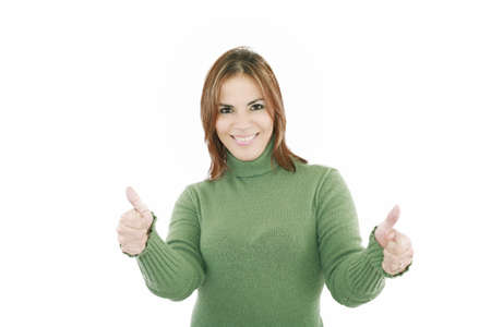 Woman with thumbs up - isolated over a white background の写真素材