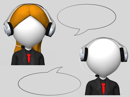 customer service operator with headset and speech bubbles の写真素材