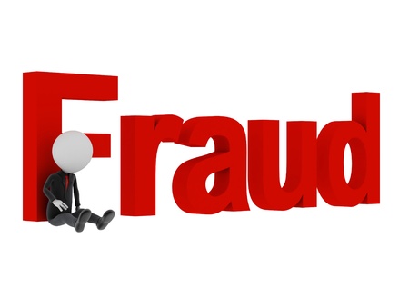 3d man tied with text 'fraud' after committing crime. の写真素材