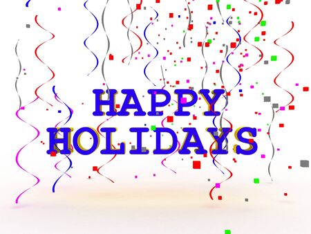 A colorful Happy Holidays sign over white background の写真素材