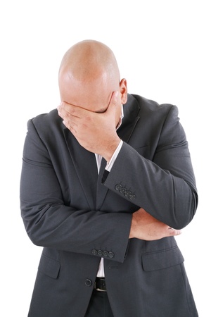 Worried businessman, isolated on whiteの写真素材