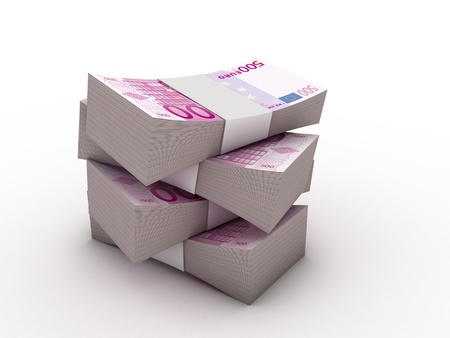 packet of 500 Euro notes with bank wrapper の写真素材