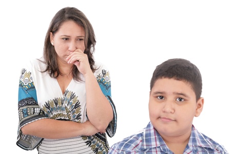Problems between mother and her son. Family Problems. Focus on the womanの写真素材