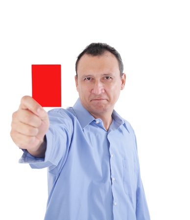 Young businessman is showing a red card の写真素材