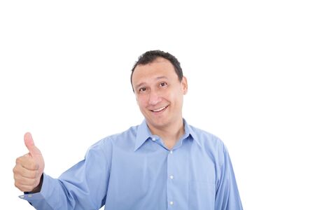 Happy man with thumbs up - isolated over a white background の写真素材