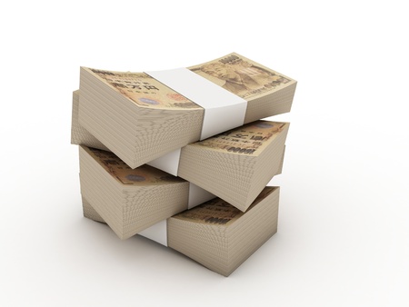 Stack of 10000 yen bills isolated on white background. High quality 3d render. の写真素材