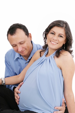 pregnant woman couple together smiling の写真素材