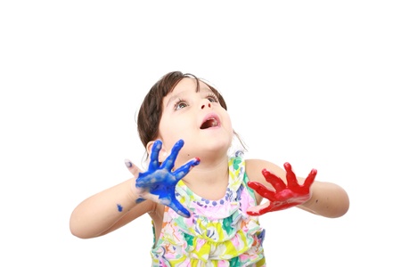 Learning and play themed image of a little girl with hands painted
の写真素材