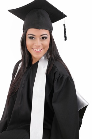Full isolated studio picture from a young graduation womanの写真素材
