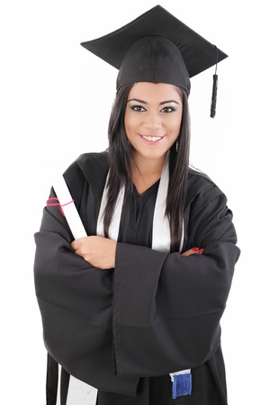 graduation woman portrait smiling and looking happyの写真素材
