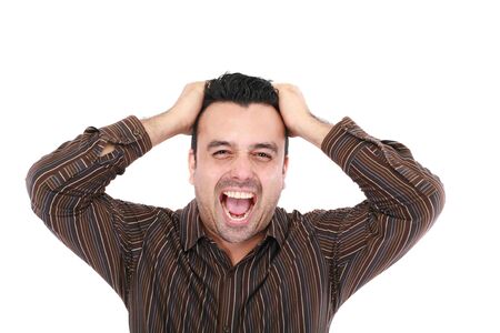 Man screaming at the camera, close up head and shoulders の写真素材