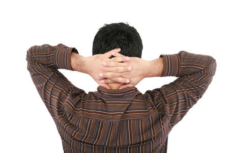 View of back businessman with his hand on the head 
の写真素材