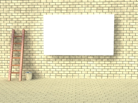 Blank street advertising billboard on brick wall 
の写真素材