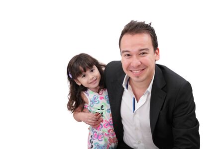 father and young daughter. Isolated on white background.  Focus in the little girl.
の写真素材