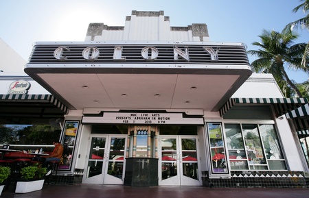 MIAMI, USA - FEB 1: Famous Colony Art Deco Theater renovated for 6,5 Million US $, build in 1934 in art deco style to entertain the visitors in Lincoln Road, Miami, FL on Feb 1, 2013. のeditorial素材