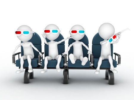 3d people watching 3d movie with sunglassesの写真素材