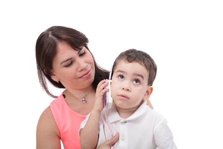 boy and mother playing together の写真素材
