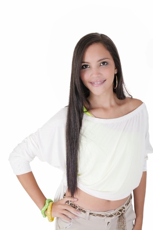 Cute hispanic teenage girl with braces and a big smileの写真素材