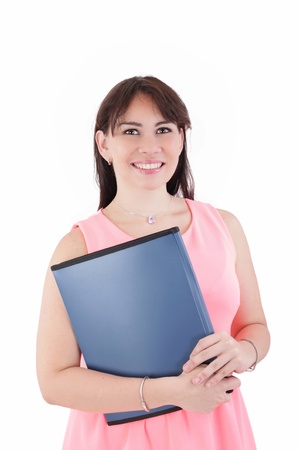 Smiling business woman. Isolated over white backgroundの写真素材