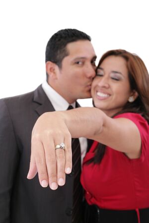 Young beautiful woman showing her engagement ring の写真素材