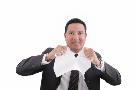 man is tearing a document paperの写真素材