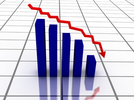 3D falling graph with red arrow の写真素材