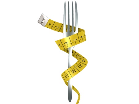 Fork with measuring tape as a symbol of disciplined dieting and weight reduction の写真素材