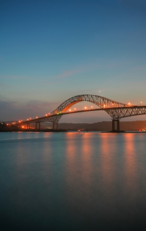 The TransAmerica Bridge in Panama City at sunset の写真素材