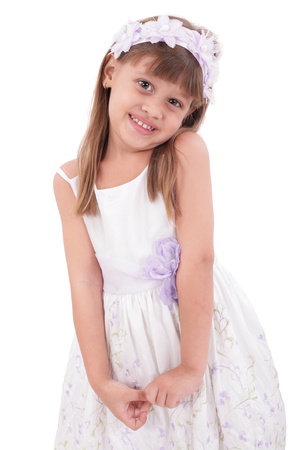 Portrait of a cute little girl, isolated on white の写真素材