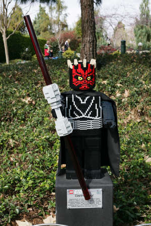 CARLSBAD, US, FEB 6: Star Wars Darth Maul Minifigure made with lego bricks at Legoland in Carlsbad, California on Feb 6, 2014. のeditorial素材