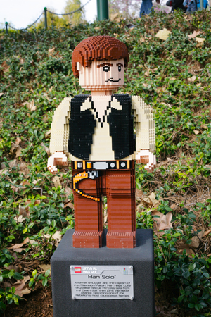 CARLSBAD, US, FEB 6: Star Wars Han Solo Minifigure made with lego bricks at Legoland in Carlsbad, California on Feb 6, 2014.のeditorial素材