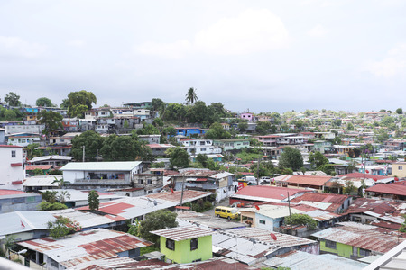 Aerial view of shanty towns in Panama City, Panamaの写真素材
