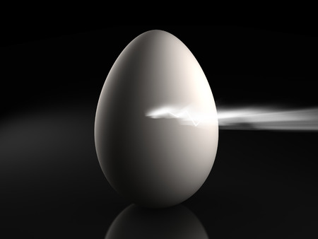 3d image of a egg getting broken by a light.の写真素材