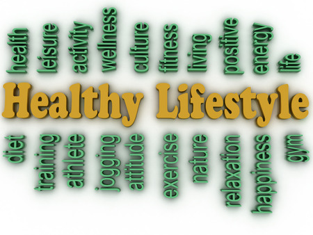 3d imagen healthy lifestyle issues concept word cloud backgroundの写真素材