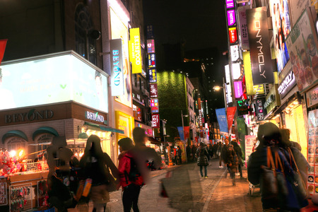 SEOUL, KOREA, NOV 9: Myeong-dong was listed as the ninth most expensive shopping street in the world in Seoul, South Korea on November 9, 2015.のeditorial素材