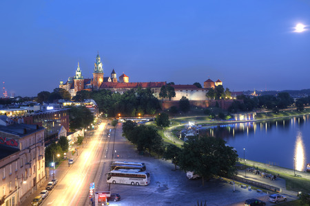 KRAKOW, POLAND, July 8: Wawel Castle in sunset on Krakow, Poland in July 8, 2017. The Wawel Royal Castle and the Wawel Hill constitute the most historically and culturally significant site in the country.のeditorial素材