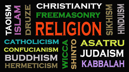 Religion concept word cloud on black  background.の写真素材