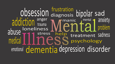 Mental Illness, word cloud concept on black background.の写真素材