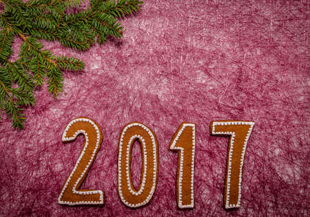 Christmas and new year background with gingerbread.の写真素材