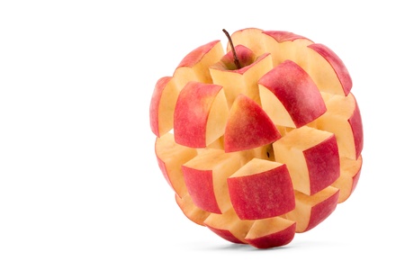 Pieces of red apple floating in midairの写真素材