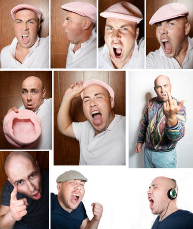 Young, handsome, emotional man. collage from photosの写真素材