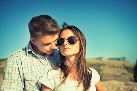 Young couple in love outdoorの写真素材