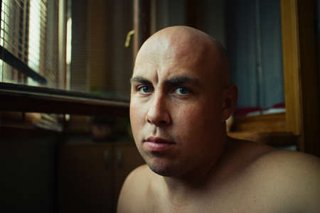 portrait of the man, frame from the movie. selfie photoの写真素材