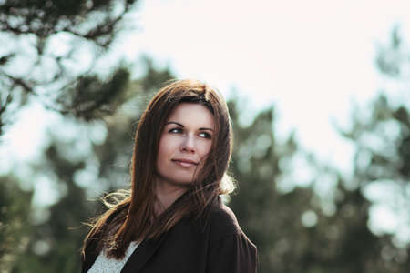 beautiful woman in a coat. Fashion model. Vogue styleの写真素材