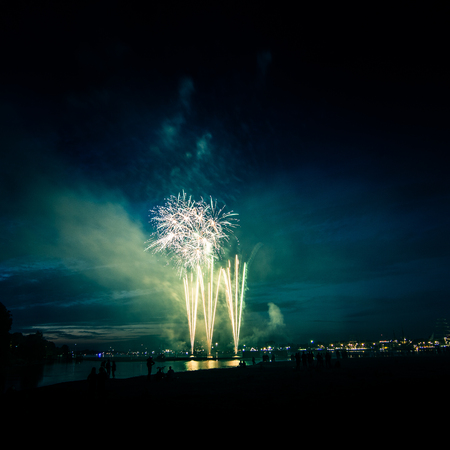 Beautiful fireworks during New Yearâs Eve celebration in Riga, Latviaの写真素材