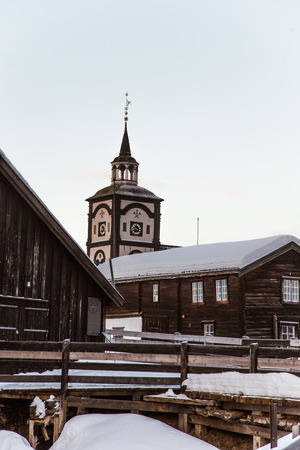 A beautiful morning panorama of a small Norwegian town Rorosの写真素材