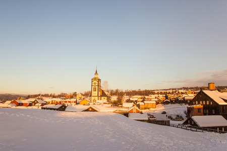 A beautiful morning panorama of a small Norwegian town Rorosの写真素材