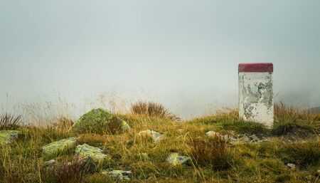 A beautiful mountain landscape in Tatry, Slovakia with a signの写真素材