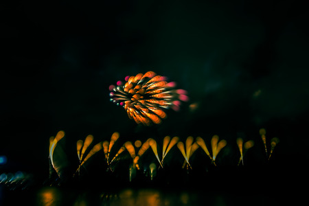 Abstract style colorful photo of fireworks. Artistic, blurry, colorful look.の写真素材
